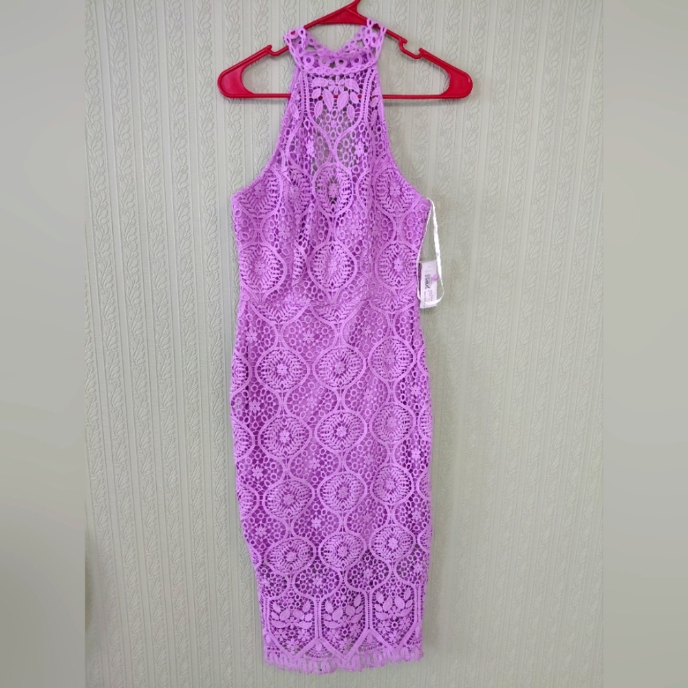 NWT PREMIER AMOUR Chic Lavender Lace Midi Dress elegant Spring Summer Size 4